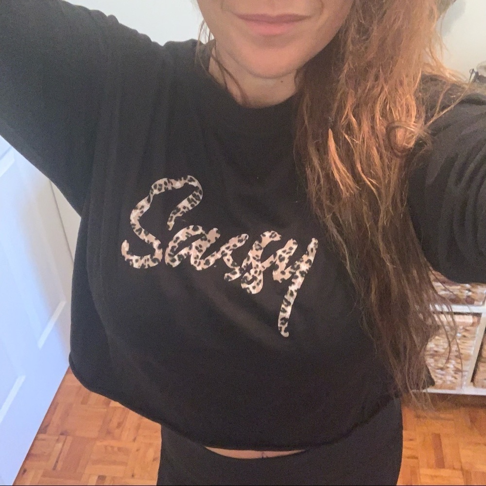 Sassy black crop top long sleeve shipping size medium - Picture 2 of 10